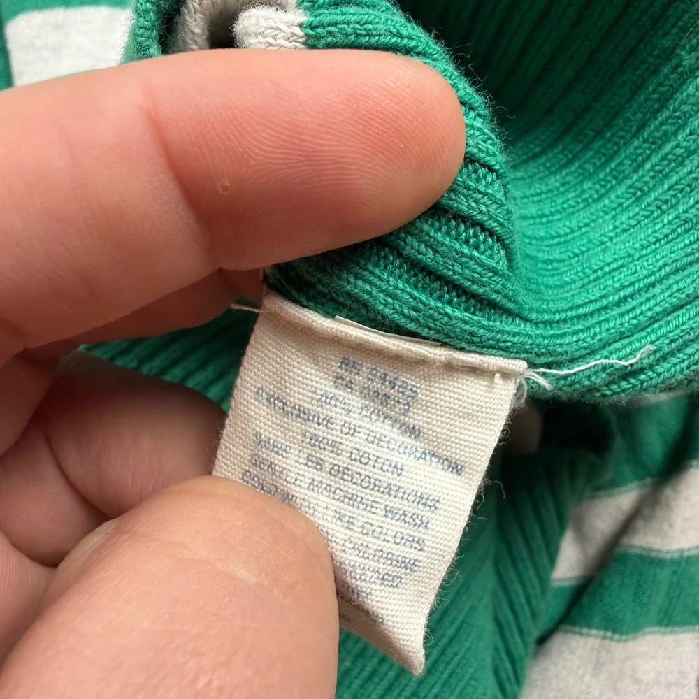 American Eagle Women Hoodie Sweater Striped V-Neck Knit Green White M